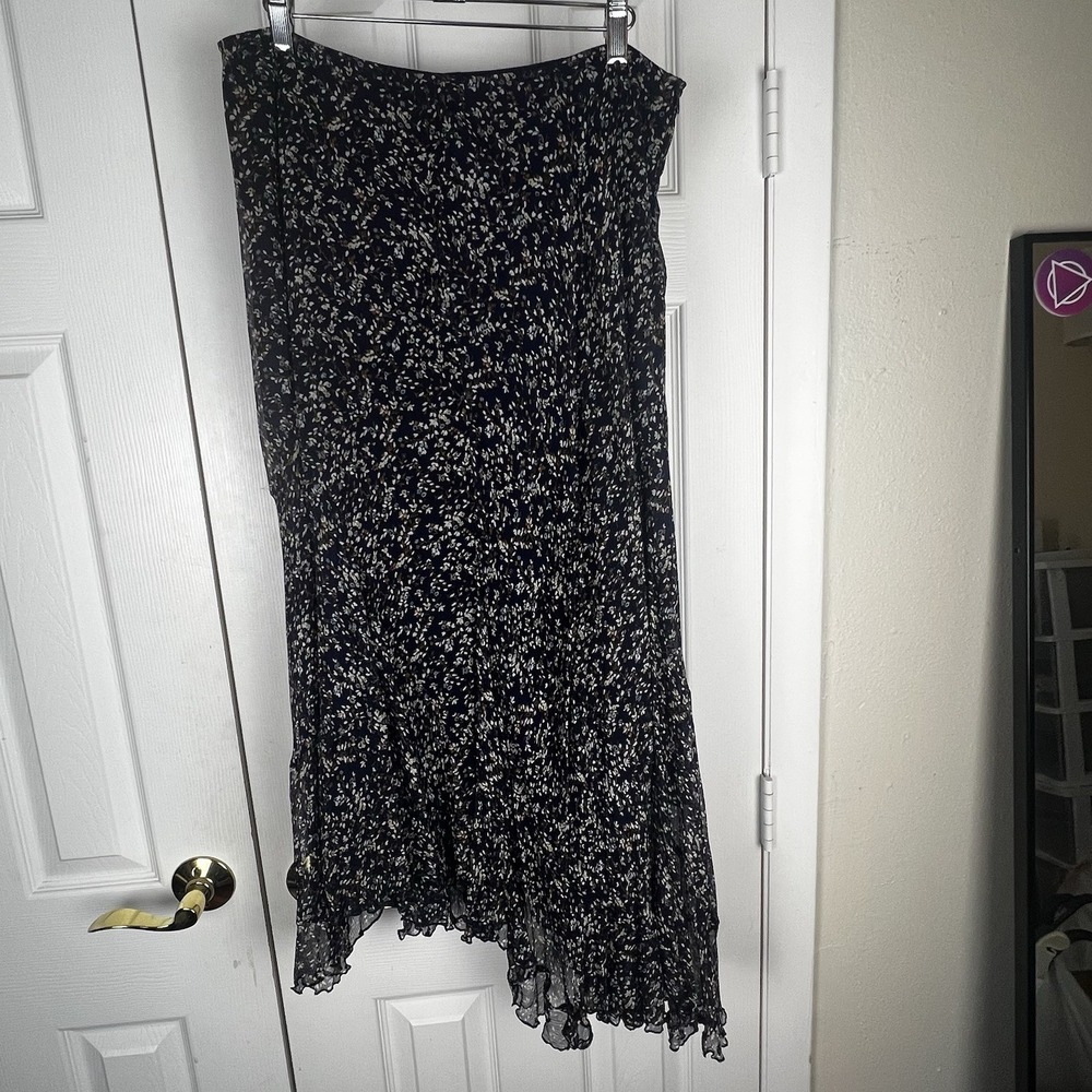 Vintage Anne Klein ll size 12 floral 100% silk Maxi skirt lined Assymetrical - Picture 2 of 9